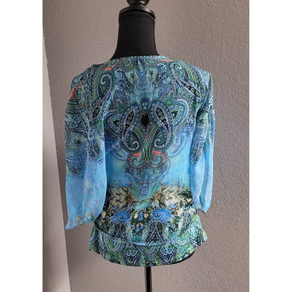 One World Blue Paisley Print Tank Top with Open Front Cover-up Womens Size XS - Picture 3 of 10